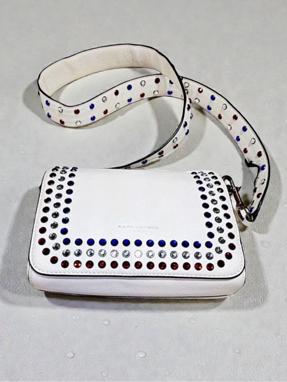 Marc Jacobs Studded Leather Crossbody Bag Crystal Embellished Designer Flap